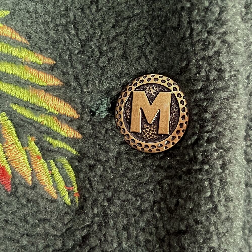 Bob Mackie Embroidered Fleece Jacket Green Button Front Fall Leaves Women’s L - Picture 6 of 6